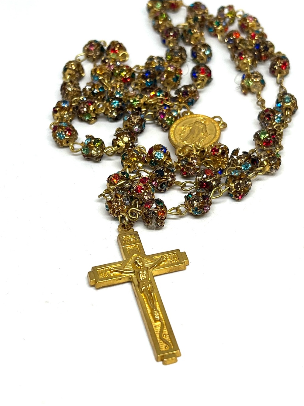 Gold-Tone Multicolor Crystal Rosary